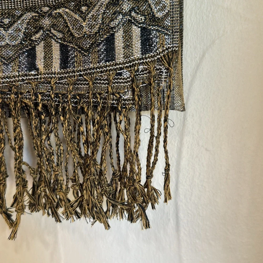 PAISLEY BLACK GOLD METALLIC SILVER SCARF EVENING‎ WRAP